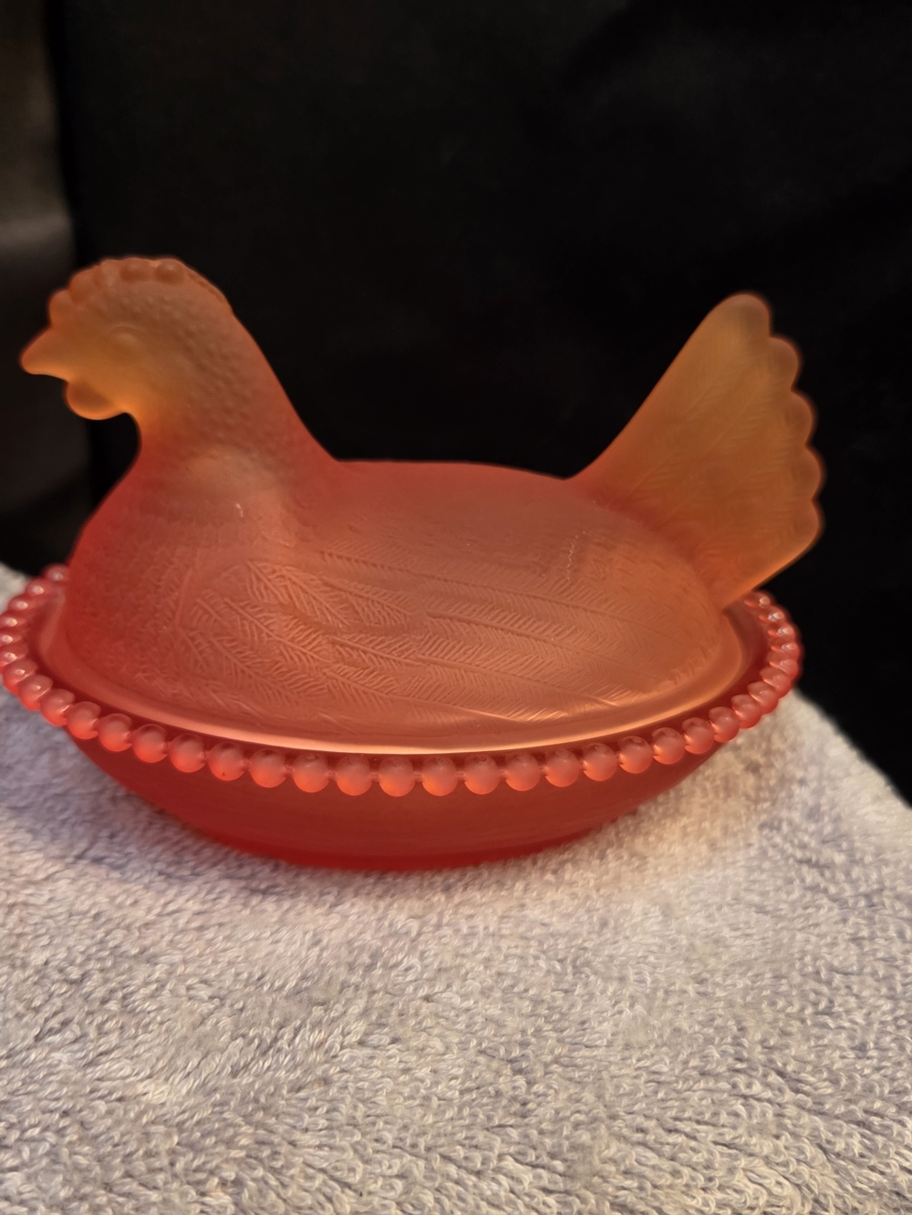 Hen on Nest Glass Dish - Red Orange